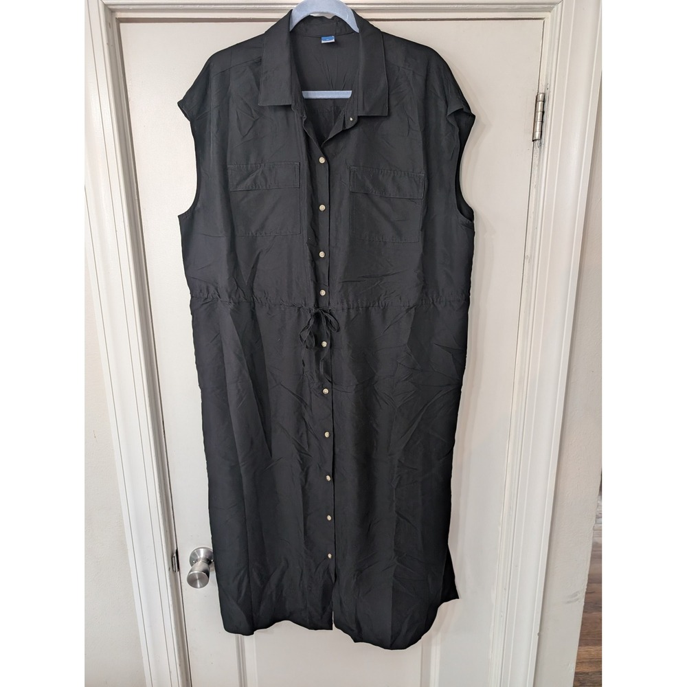 OLD NAVY Womens‎ Black Sleeveless Collared Midi Shirt Dress Drawstring Waist XL